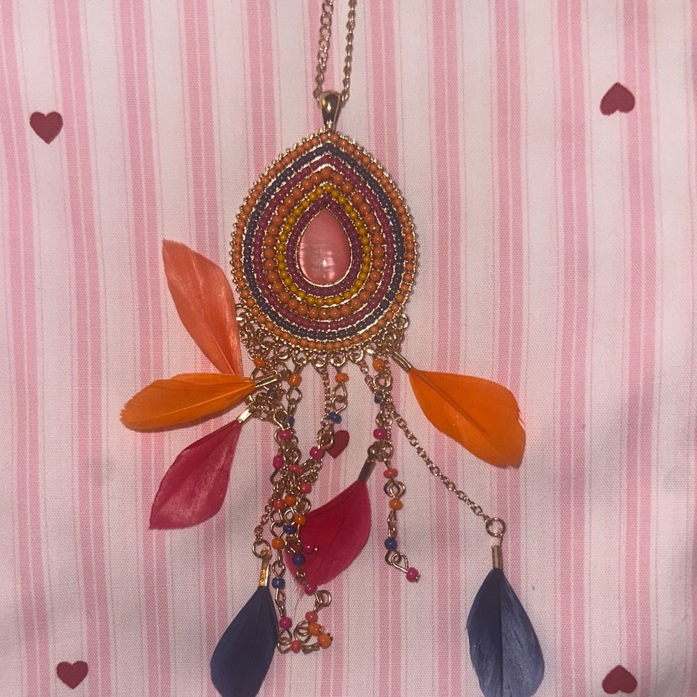 Bohemian Multicolor Feather Pendant Necklace